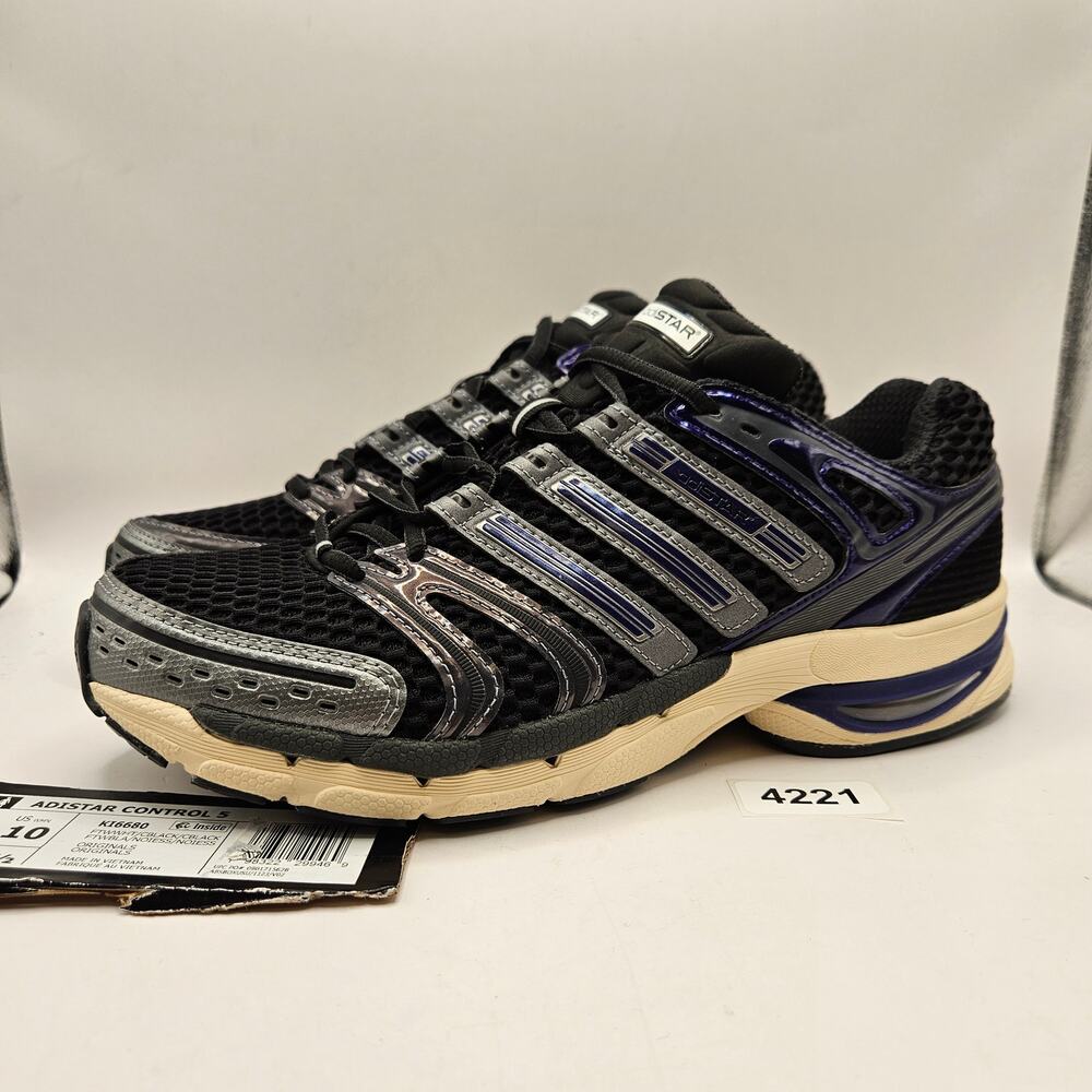 ADIDAS MEN'S 9 ADISTAR CONTROL KI6680 BLACK METALLIC PURPLE LOW TOP BREATHABLE